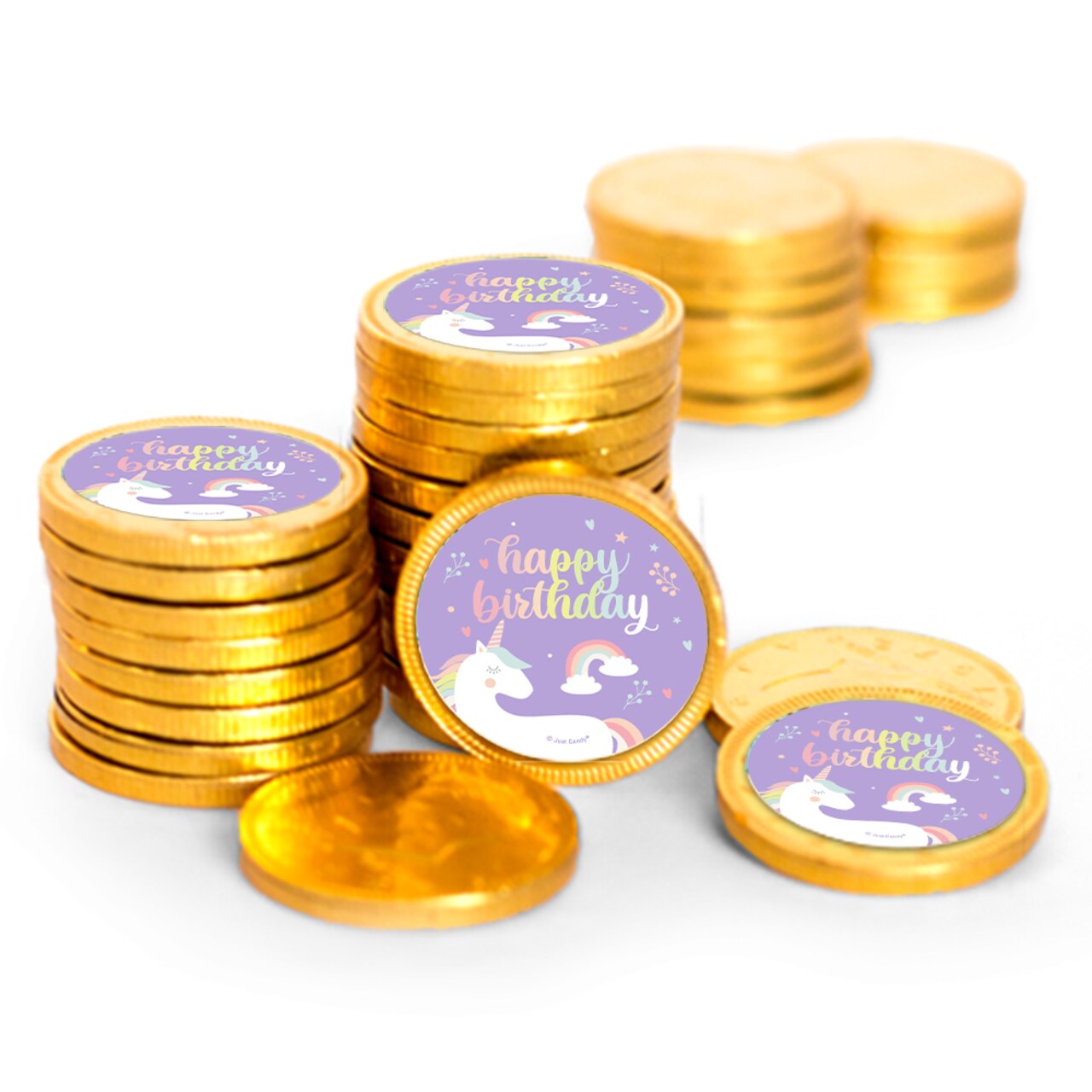 84 Pcs Unicorn Kid's Birthday Candy Party Favors Chocolate Coins (84 Count) - Gold Foil - By Just Candy